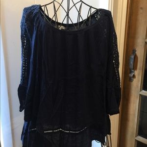 Navy Peasant Blouse